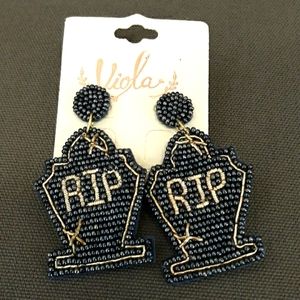 RIP Tombstone Seed Bead Earrings